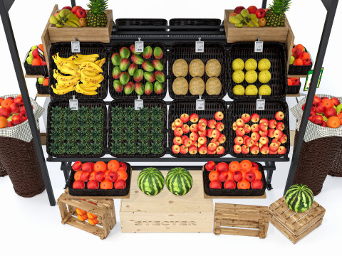 Fruits and vegetables Supermarket Grocery store Rack5 3D Модель