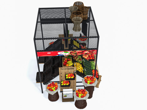 Fruits and vegetables Supermarket Grocery store Rack5 3D Модель