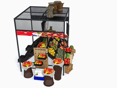 Fruits and vegetables Supermarket Grocery store Rack5 3D Модель