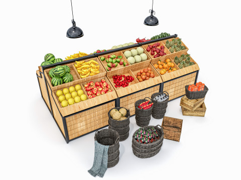 Fruits and vegetables Supermarket Grocery store Rack 7 3D मॉडल