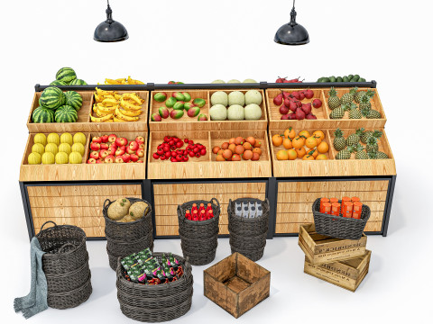 Fruits and vegetables Supermarket Grocery store Rack 7 3Dモデル