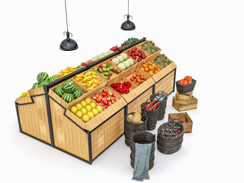 Fruits and vegetables Supermarket Grocery store Rack 7 3Dモデル