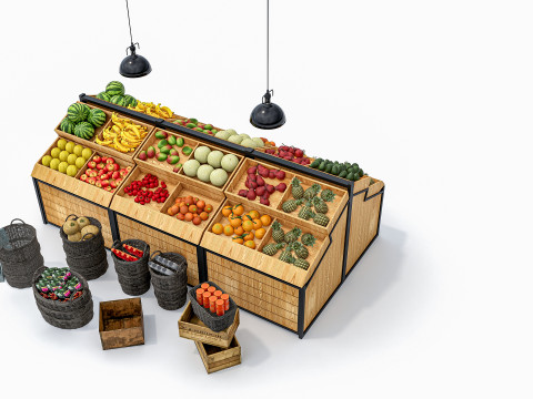 Fruits and vegetables Supermarket Grocery store Rack 7 3Dモデル