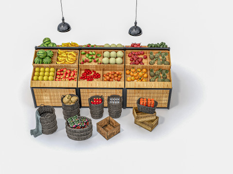 Fruits and vegetables Supermarket Grocery store Rack 7 3Dモデル