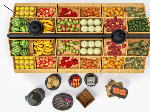 Fruits and vegetables Supermarket Grocery store Rack 7 3Dモデル