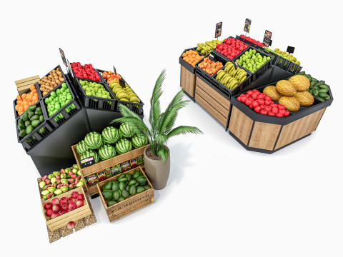 Fruits and vegetables Supermarket Grocery store Rack 8 3D मॉडल