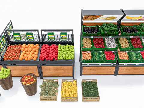 Fruits and vegetables Supermarket Grocery store Rack 10 3D Model