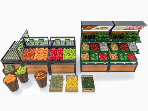 Fruits and vegetables Supermarket Grocery store Rack 10 3D Model