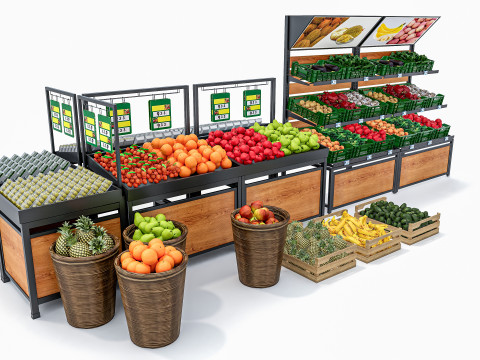 Fruits and vegetables Supermarket Grocery store Rack 10 3D Model