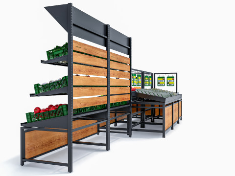Fruits and vegetables Supermarket Grocery store Rack 10 3D Model