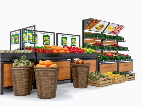 Fruits and vegetables Supermarket Grocery store Rack 10 3D Model