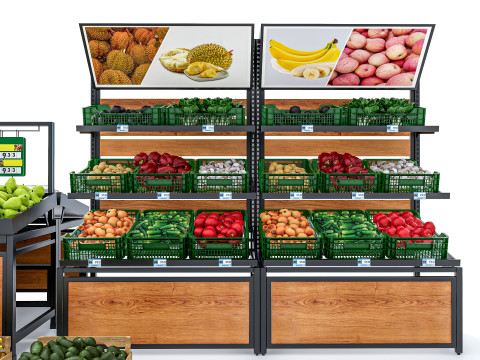 Fruits and vegetables Supermarket Grocery store Rack 10 3D Model
