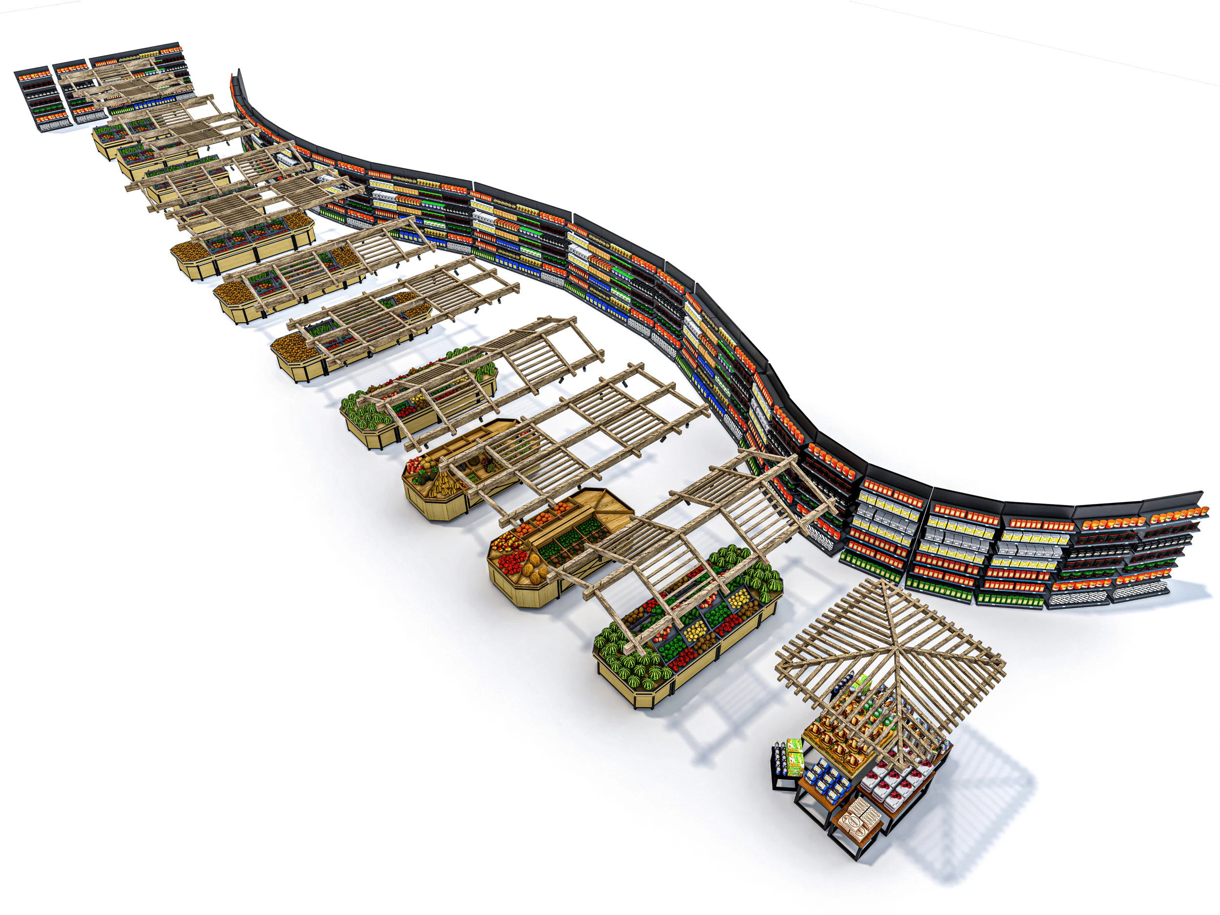 Fruits and vegetables Supermarket Grocery store Racks13 3D Model .c4d .max .obj .3ds .fbx .stl .blend 