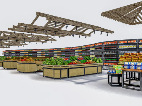 Fruits and vegetables Supermarket Grocery store Racks13 3D Model