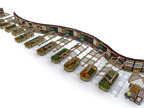 Fruits and vegetables Supermarket Grocery store Racks13 3D Model