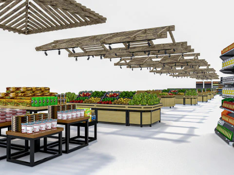 Fruits and vegetables Supermarket Grocery store Racks13 3D Model