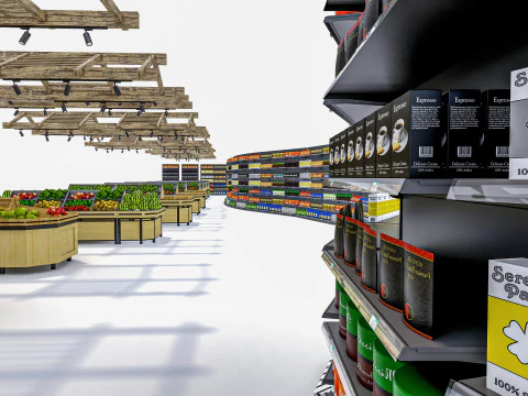 Fruits and vegetables Supermarket Grocery store Racks13 3D Model