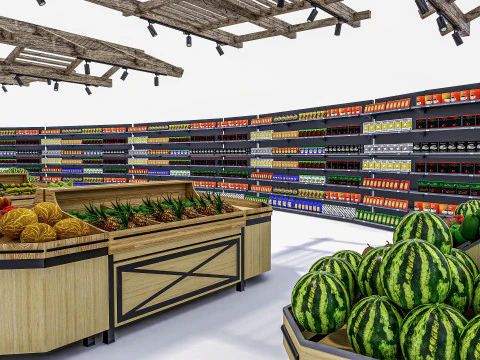 Fruits and vegetables Supermarket Grocery store Racks13 3D Model