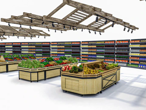 Fruits and vegetables Supermarket Grocery store Racks13 3D Model
