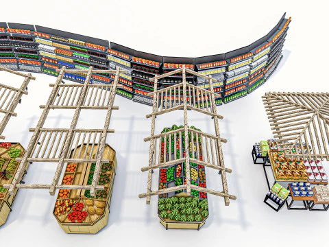 Fruits and vegetables Supermarket Grocery store Racks13 3D Model