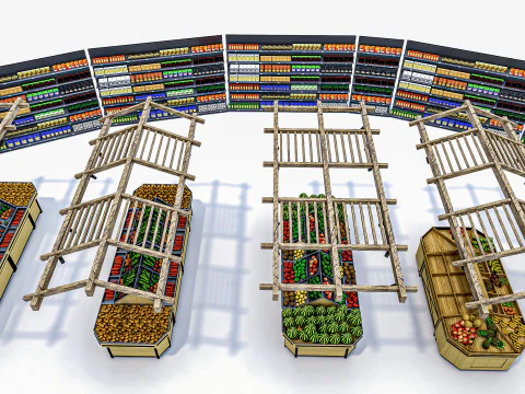 Fruits and vegetables Supermarket Grocery store Racks13 3D Model
