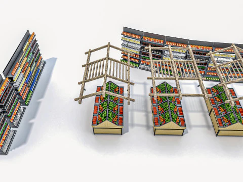 Fruits and vegetables Supermarket Grocery store Racks13 3D Model