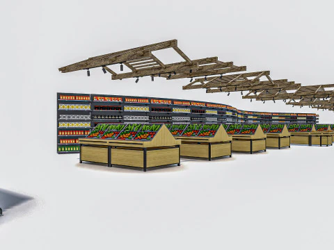 Fruits and vegetables Supermarket Grocery store Racks13 3D Model