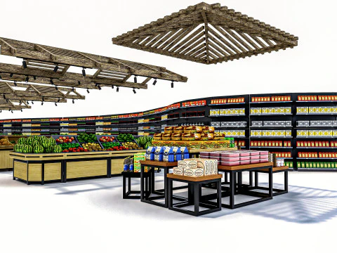 Fruits and vegetables Supermarket Grocery store Racks13 3D Model