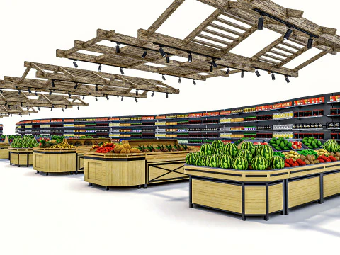 Fruits and vegetables Supermarket Grocery store Racks13 3D Model