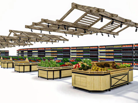 Fruits and vegetables Supermarket Grocery store Racks13 3D Model
