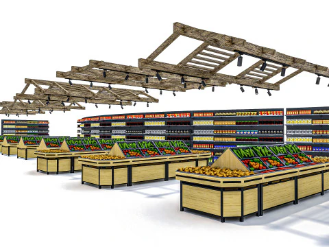 Fruits and vegetables Supermarket Grocery store Racks13 3D Model