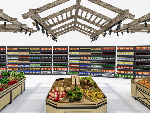 Fruits and vegetables Supermarket Grocery store Racks13 3D Model