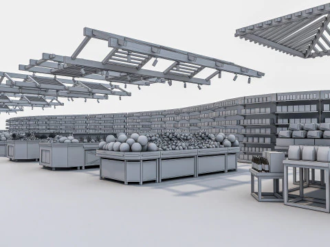 Fruits and vegetables Supermarket Grocery store Racks13 3D Model