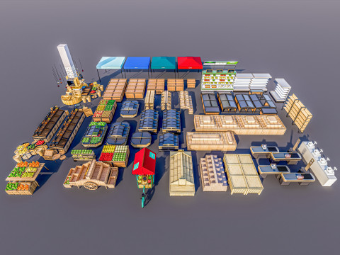 Fruits and vegetables Supermarket Grocery store Racks14 3D मॉडल