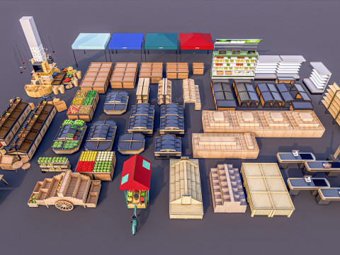 Fruits and vegetables Supermarket Grocery store Racks14 Modèle 3D