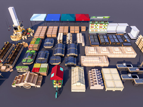 Fruits and vegetables Supermarket Grocery store Racks14 Modèle 3D
