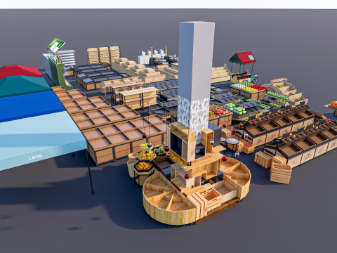 Fruits and vegetables Supermarket Grocery store Racks14 Modèle 3D
