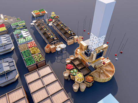 Fruits and vegetables Supermarket Grocery store Racks14 Modèle 3D