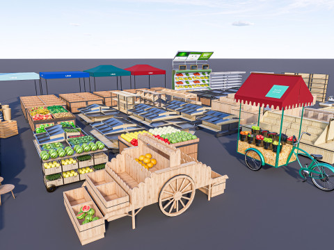 Fruits and vegetables Supermarket Grocery store Racks14 Modèle 3D