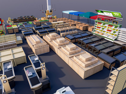 Fruits and vegetables Supermarket Grocery store Racks14 Modèle 3D