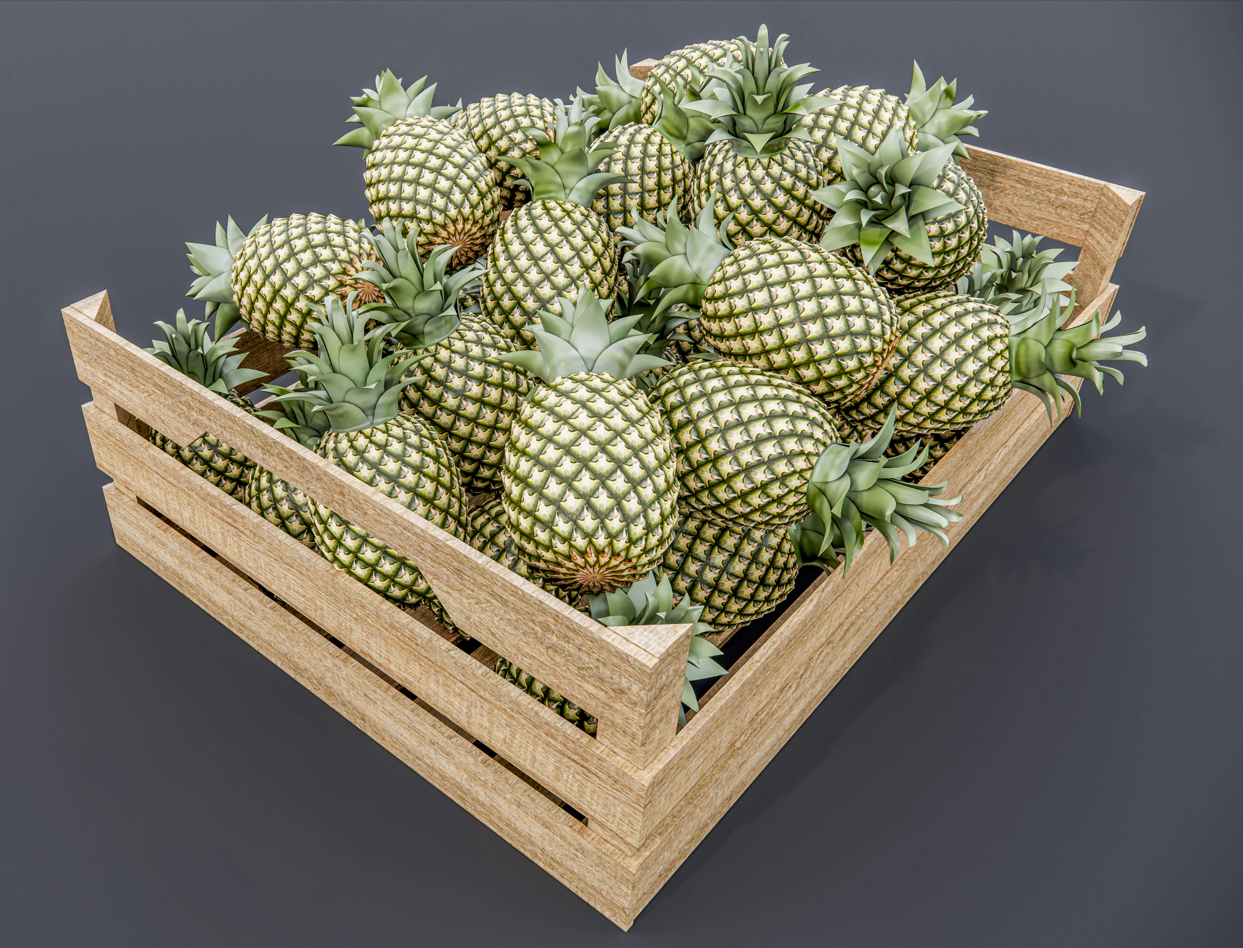 Pineapple crate Supermarket Grocery store 3D Model .c4d .max .obj .3ds .fbx .stl .blend 
