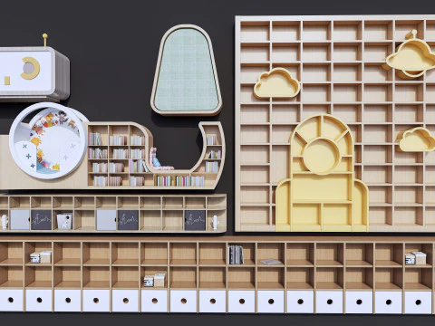 Kinderb&uuml;cherregal Kinderm&ouml;bel Kinderspind 2 3D Modell