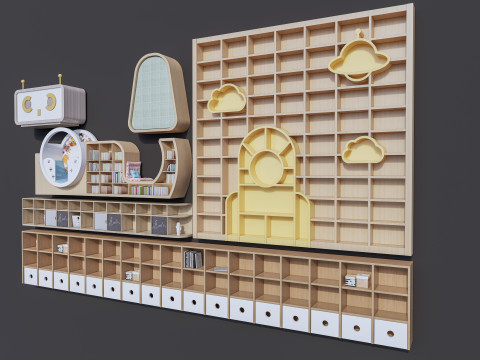 Kids Bookshelf Kids Furniture Kids Locker 2 3D Model