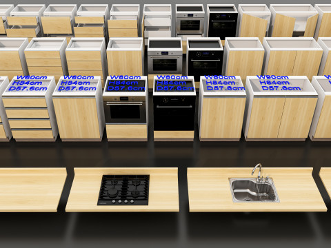 Kitchens and closets library of dynamic blocks Kitchen base cabinet Modello 3D