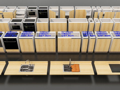 Kitchens and closets library of dynamic blocks Kitchen base cabinet Modello 3D