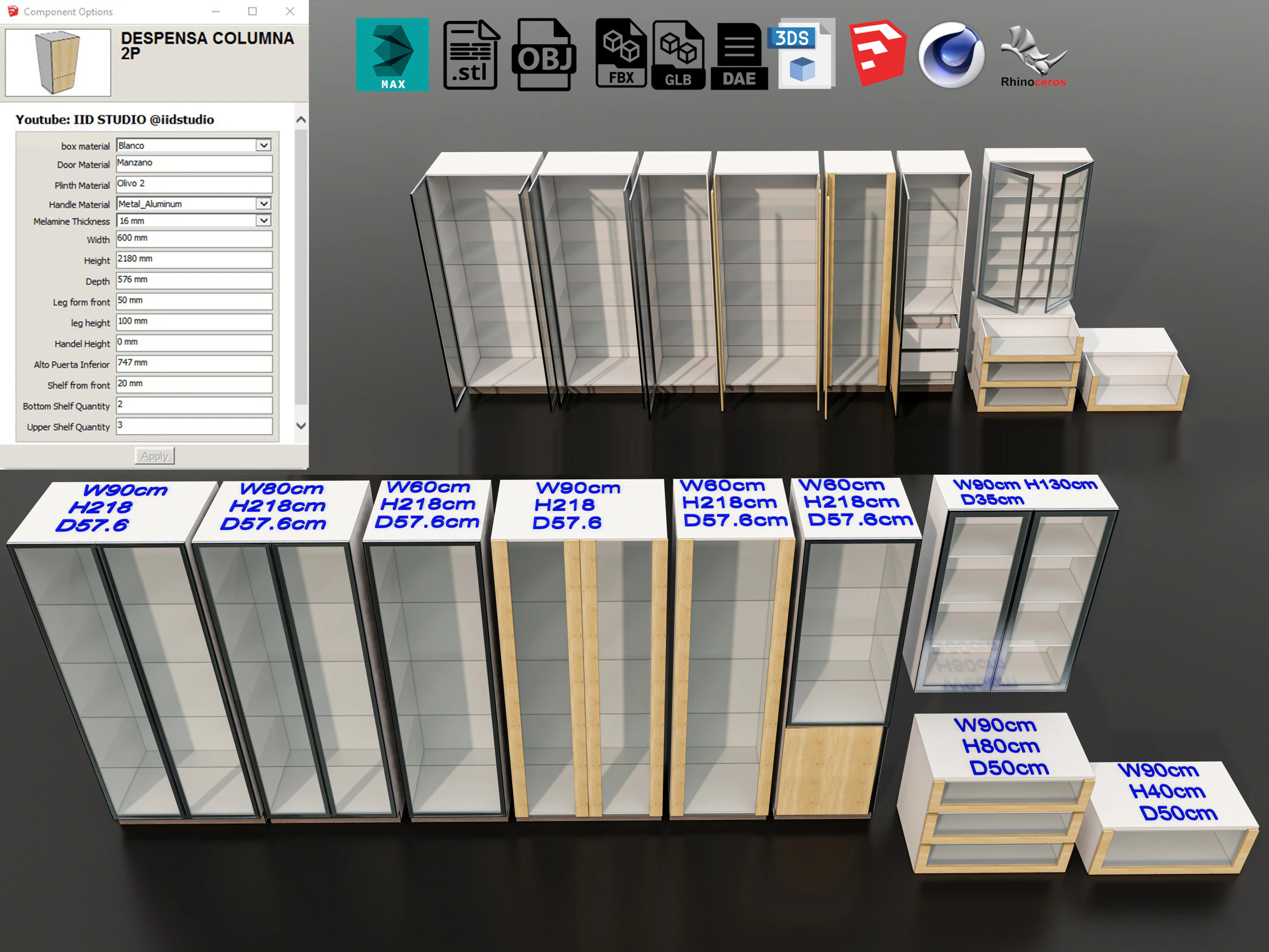 Kitchens and closets library of dynamic blocks Kitchen glass cabinet 3D Model .c4d .max .obj .3ds .fbx .stl .blend 