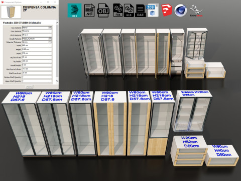 Kitchens and closets library of dynamic blocks Kitchen glass cabinet 3D Model