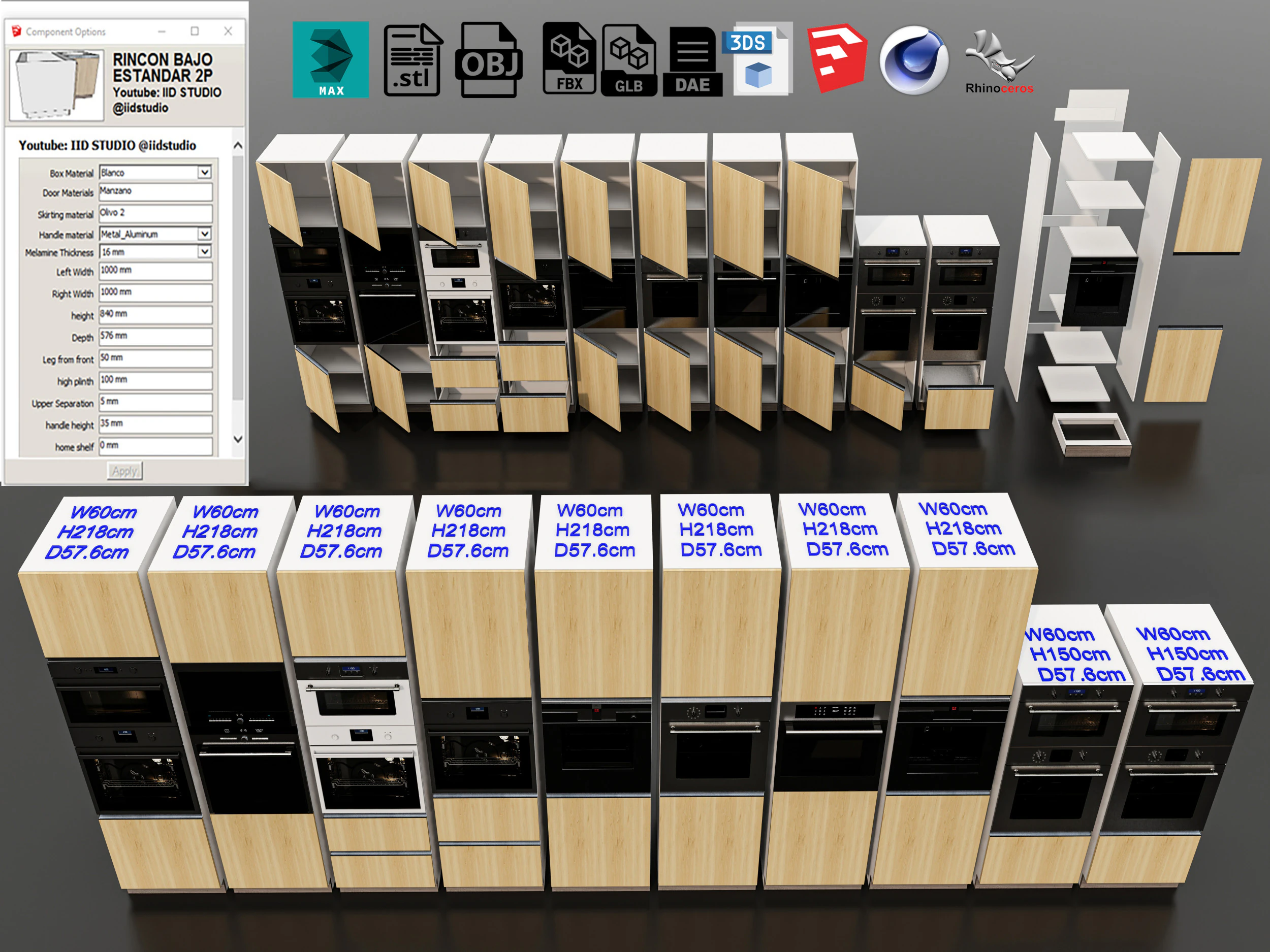 Kitchens and closets library of dynamic blocks Kitchen tall oven cabinet 3D Model .c4d .max .obj .3ds .fbx .stl .blend 