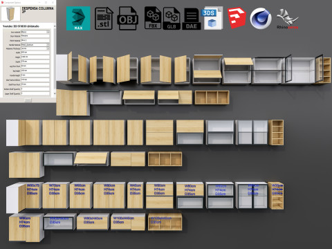 Kitchens and closets library of dynamic blocks Kitchen wall cabinet 3D Model