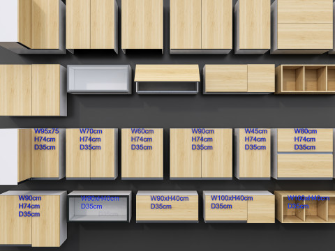 Kitchens and closets library of dynamic blocks Kitchen wall cabinet 3D Модель